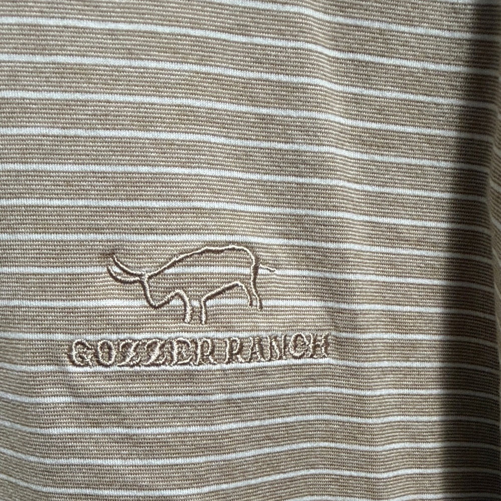 Peter Millar Striped Tan Polo Shirt Gozzer Ranch mens size M - Picture 3 of 6